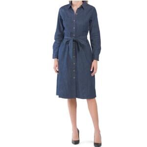 ANNE KLEIN DANA BLUE DENIM COTTON MIDI BELTED SHIRT DRESS Size 10 MSRP $129